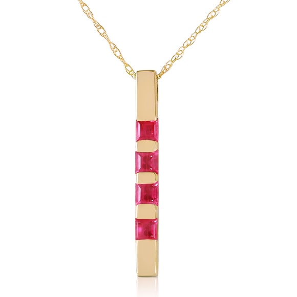 14K. SOLID GOLD NECKLACE BAR WITH NATURAL RUBIES